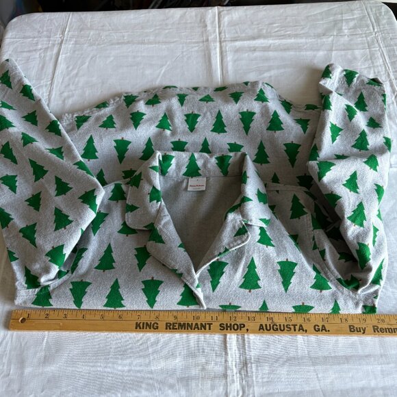 Hanna Anderson Women Pajama Top Flannel Size S Tannenbaum Tree Button Up Gray - Picture 8 of 11
